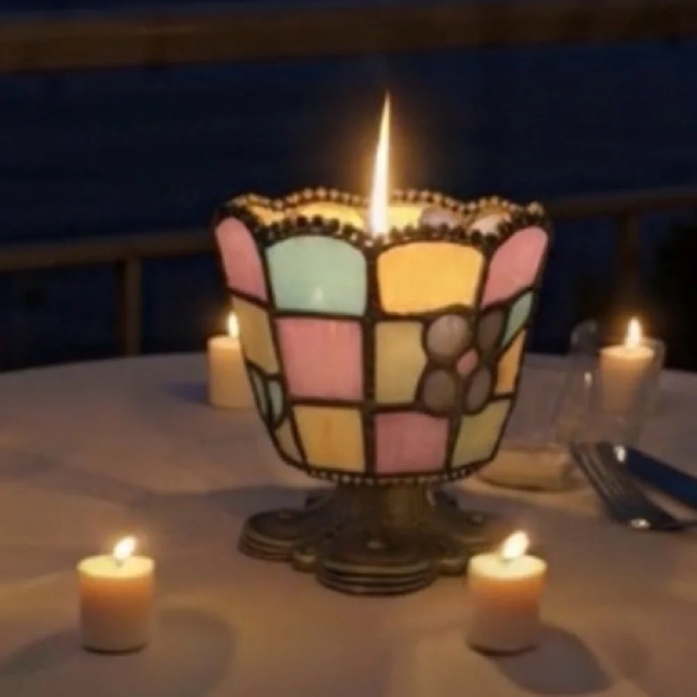 PartyLite Hydrangea Tiffany Style Stained Glass Votive Tea Light Candle Holder - Picture 1 of 9